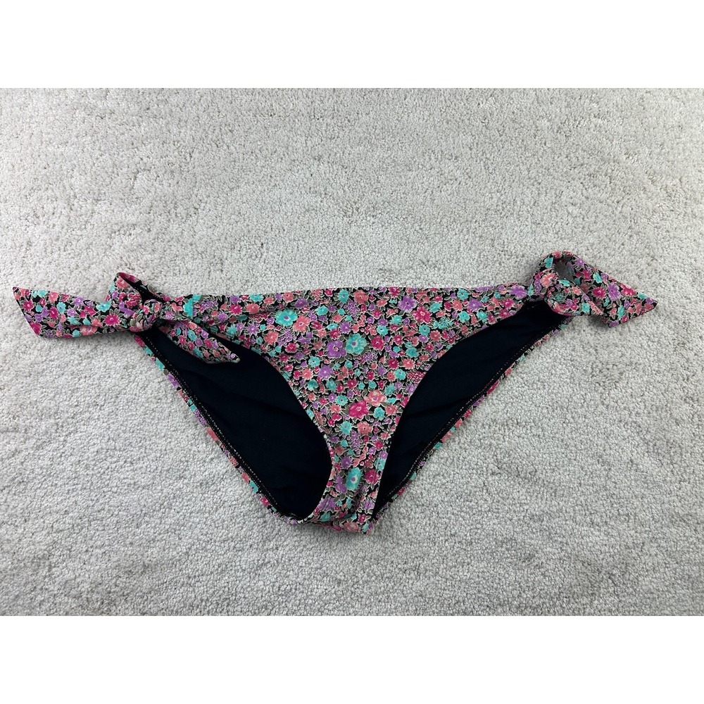 Roxy Swim Bikini Bottom Womens Medium Pink Floral Side Tie Cheeky Swimsuit Beach
